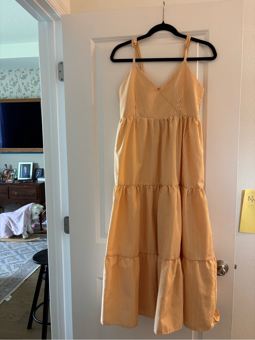 Yellow Striped Tiered Midi Dress - Women's Summer Dress